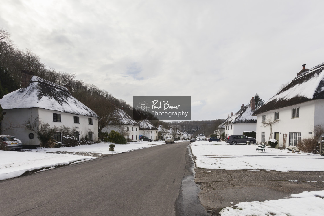 "Milton Abbas in Winter" stock image