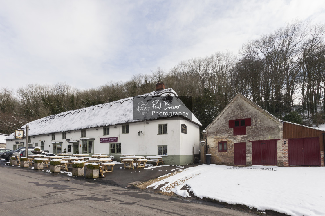 "Milton Abbas in Winter" stock image