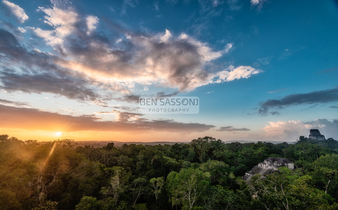 "Sunset over Tikal, Guatemala" stock image