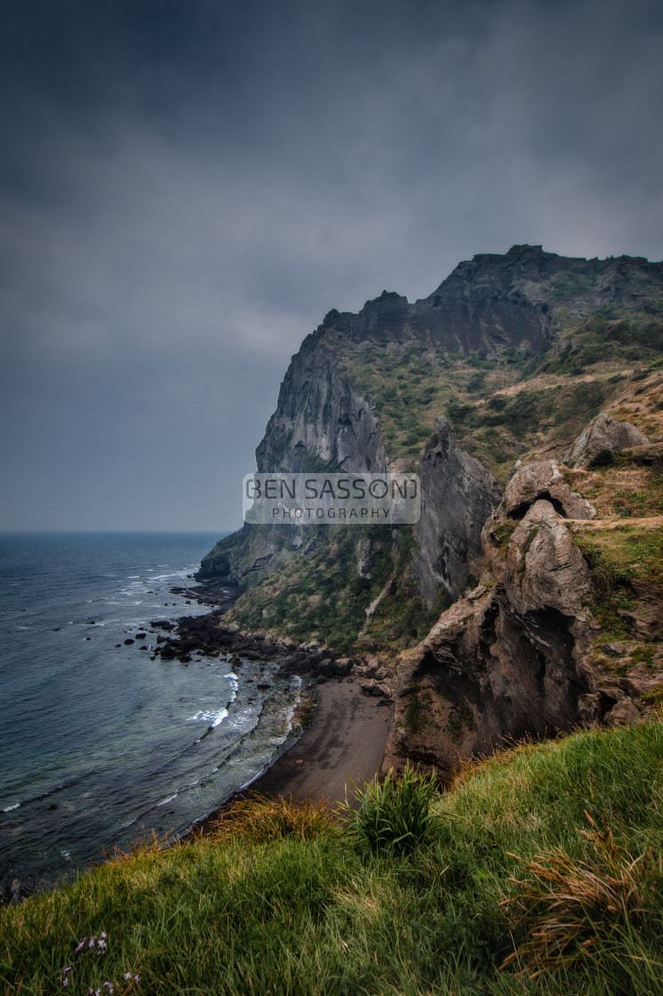 "Coastal cliffs, Jeju, South Korea" stock image