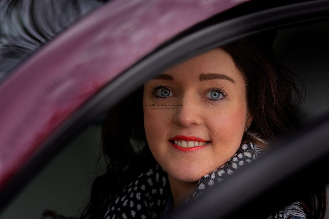 "Eline in her car" stock image