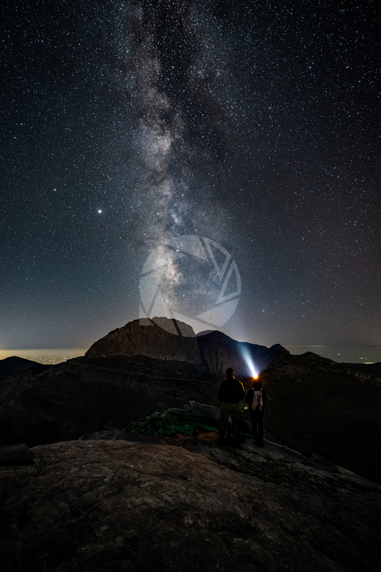 "The milkyway galaxy over Olympos mountain, from different angles. Hiking at..." stock image