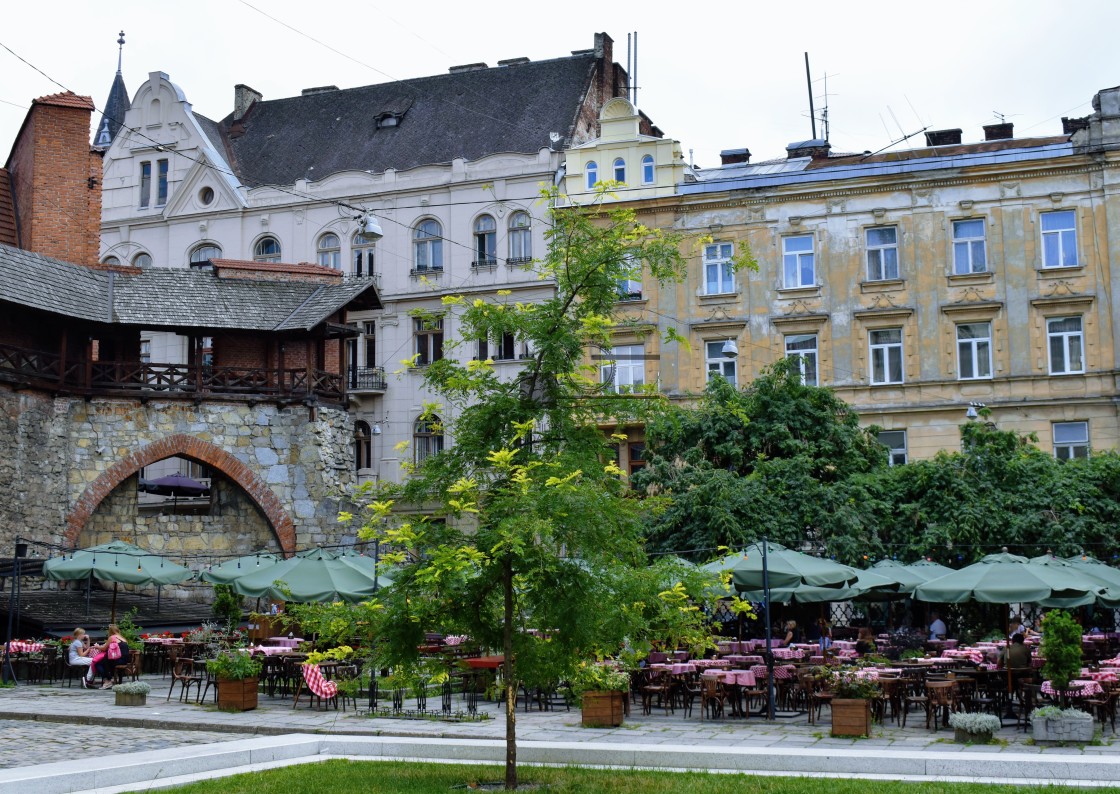 "Lwow Lviv café scene" stock image