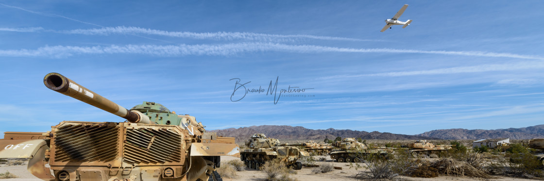"Abandoned tanks in desert" stock image