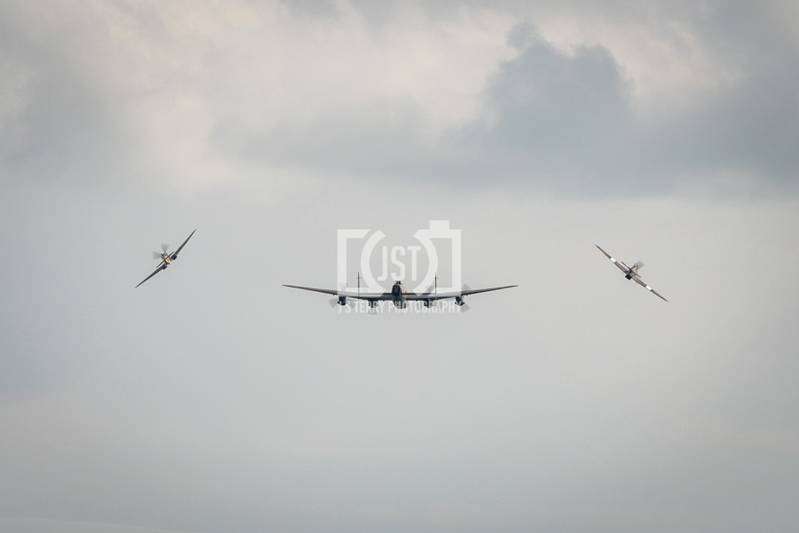 "BBMF Lancaster, Spitfire and Hurricane" stock image