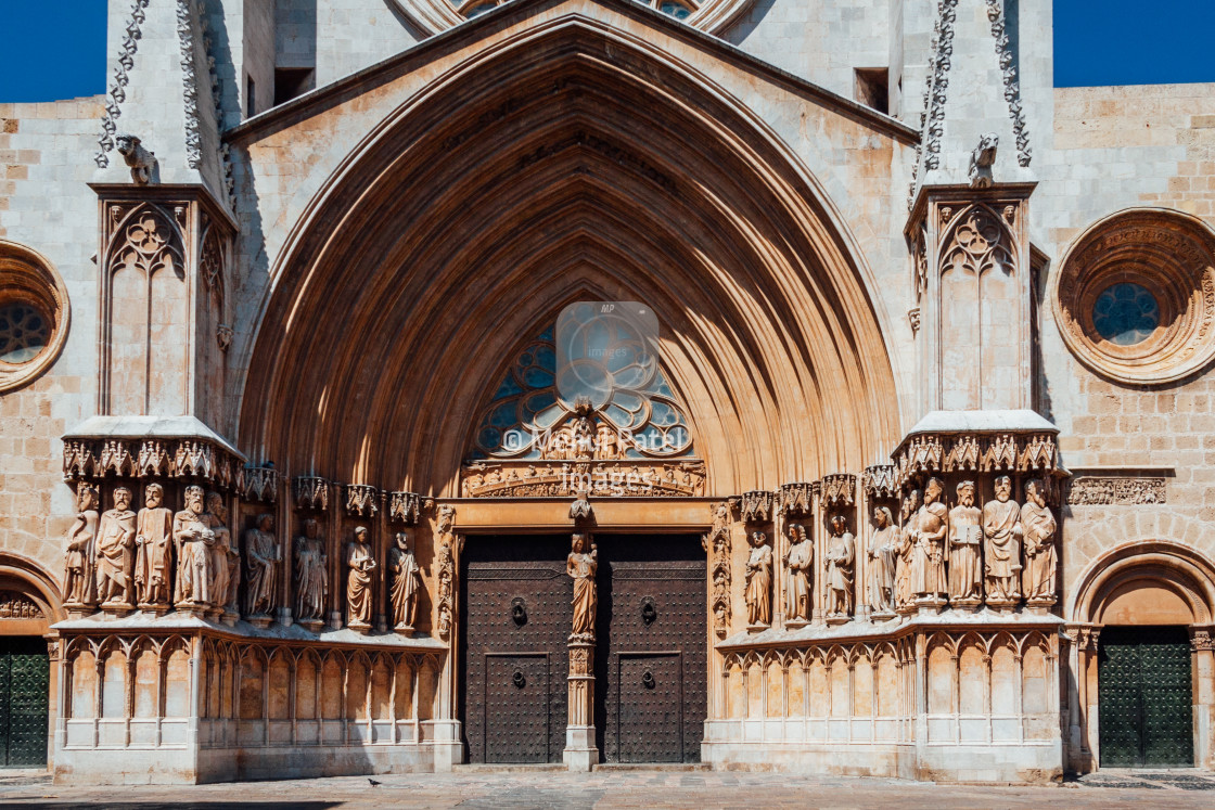 "Front on view of main gate and facade of the Cathedral of Tarrag" by Mehul Patel - $24.87 "Front on view of main gate and facade of the Cathedral of Tarrag" stock image