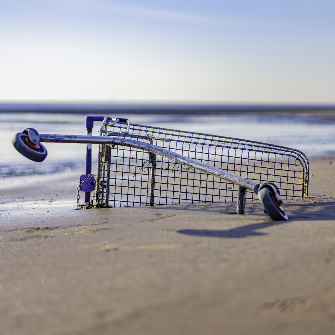 "Trolley In The Beach, Cleveleys, UK" stock image