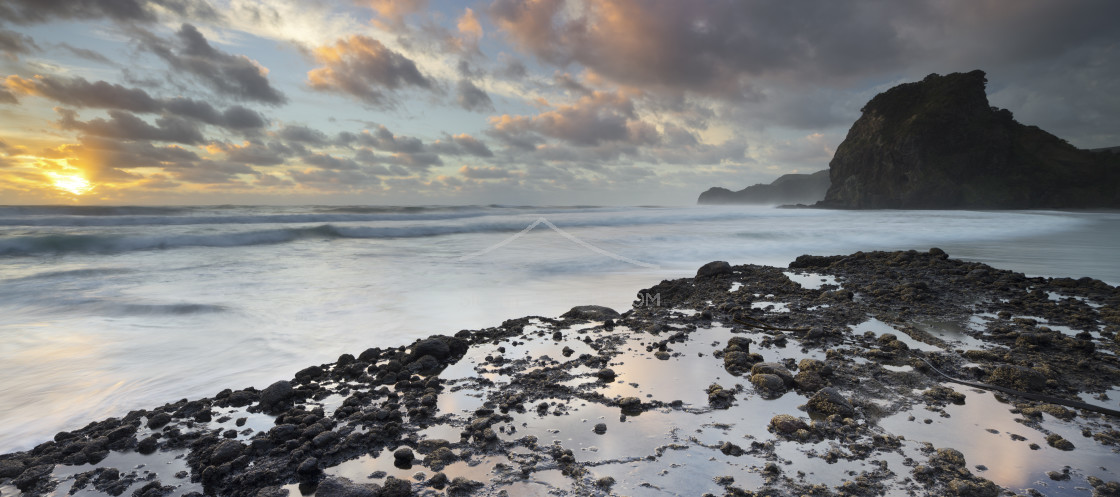 "Lion Rock, Piha, Auckland, Nordinsel, Neuseeland" stock image