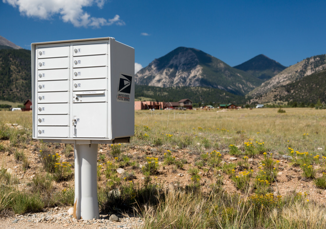 "USPS metal mailboxes for rural homes Colorado" stock image