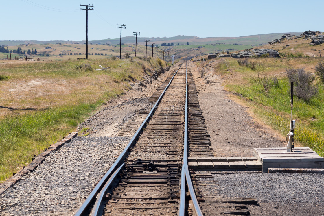 "Railway track up Taieri Gorge New Zealand" stock image