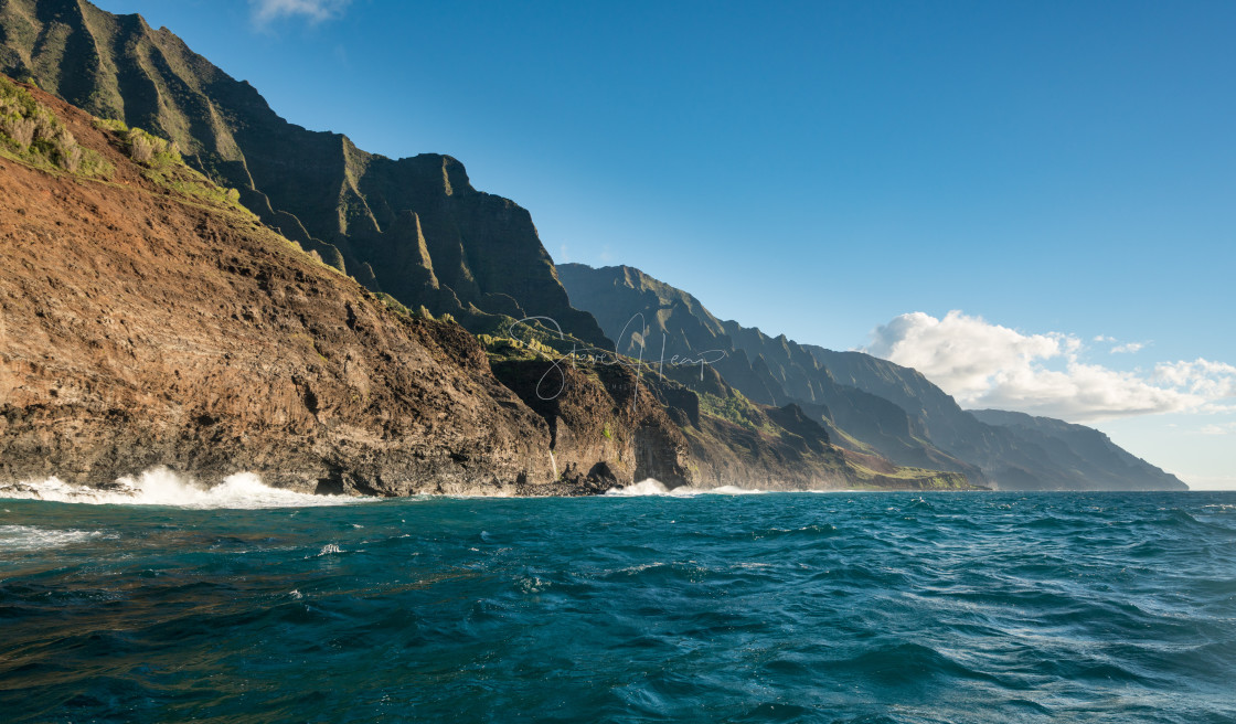 "Na Pali coastline taken from sunset cruise along Kauai shore" by Steve Heap - $8.21 "Na Pali coastline taken from sunset cruise along Kauai shore" stock image