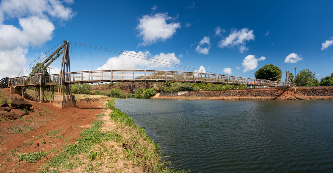 "View of the famous swinging bridge in Hanapepe Kauai" by Steve Heap - $8.21 "View of the famous swinging bridge in Hanapepe Kauai" stock image