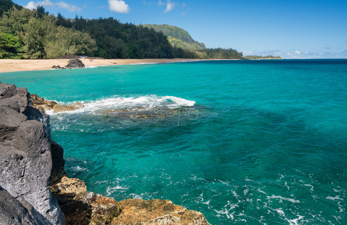 "Lumahai Beach Kauai with rocks" by Steve Heap - $8.21 "Lumahai Beach Kauai with rocks" stock image