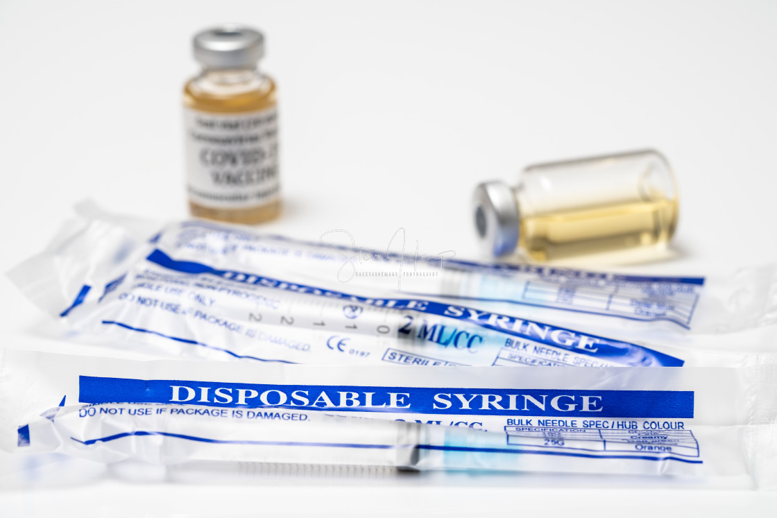 "Concept for Covid-19 booster dose or shot using three wrapped disposable..." stock image