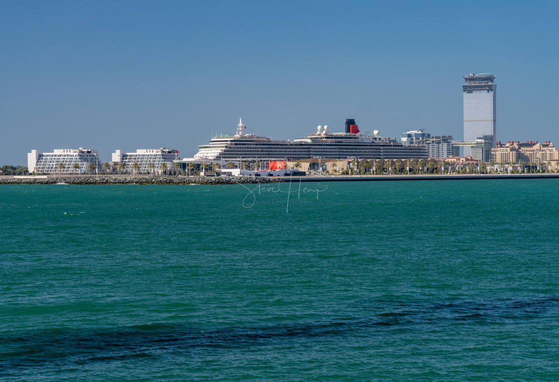 "Cunard Queen Victoria in harbor in Dubai" stock image