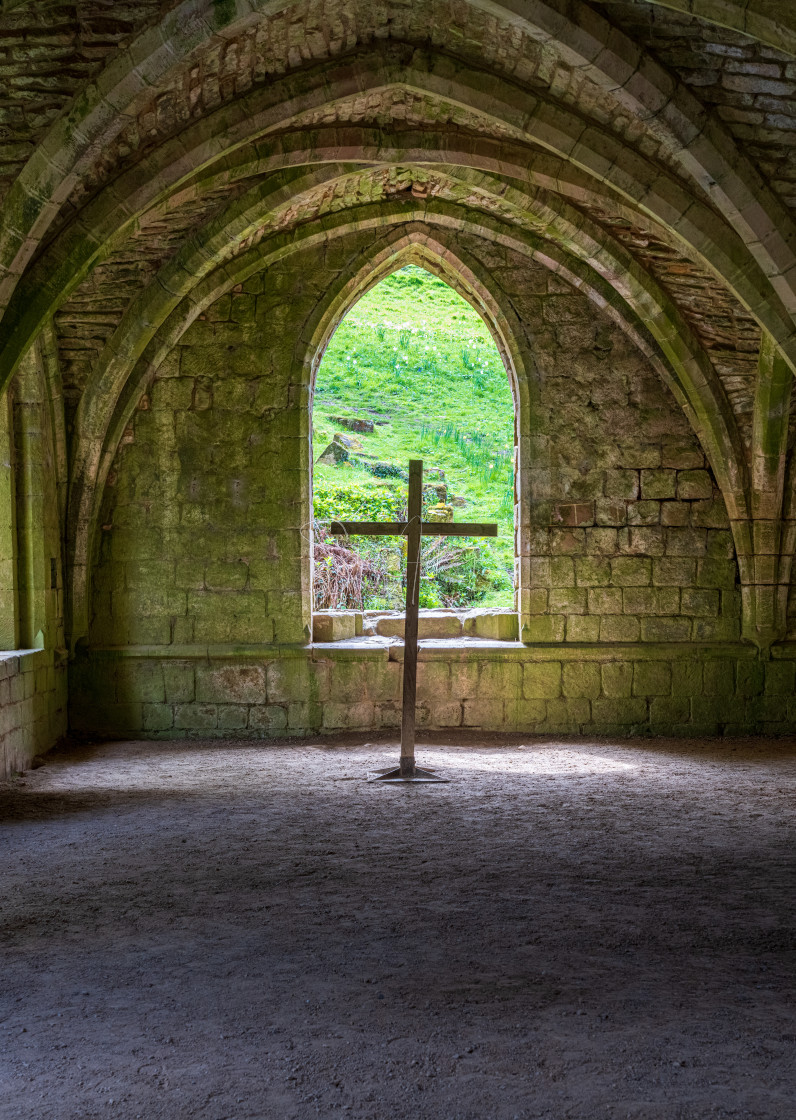 "Cellarium at Fountains Abbey ruins in Yorkshire, England" stock image