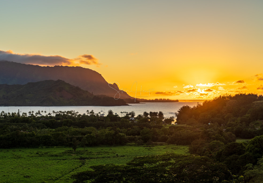 "Sunset over Hanalei bay from overlook on the road" by Steve Heap - $8.21 "Sunset over Hanalei bay from overlook on the road" stock image