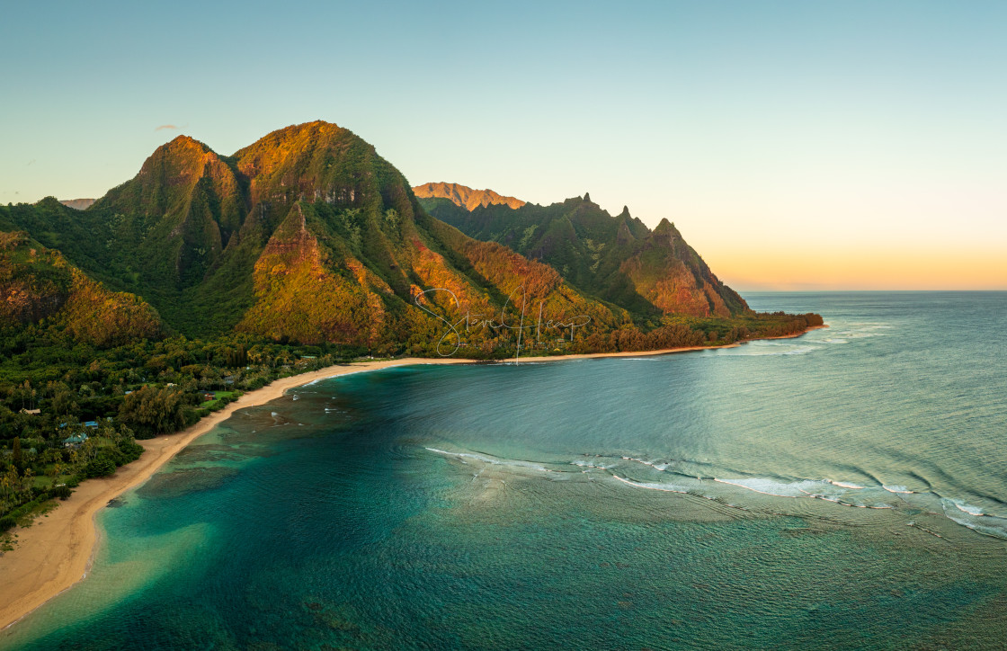 "Aerial drone shot of Tunnels Beach at sunrise on Kauai in Hawaii" by Steve Heap - $8.21 "Aerial drone shot of Tunnels Beach at sunrise on Kauai in Hawaii" stock image
