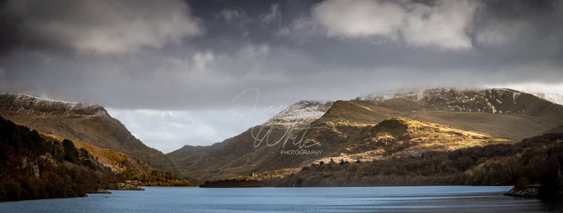 "Llanberis Pass from Llyn Peris" stock image