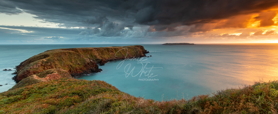 "Gateholm and Skokholm sunset" stock image