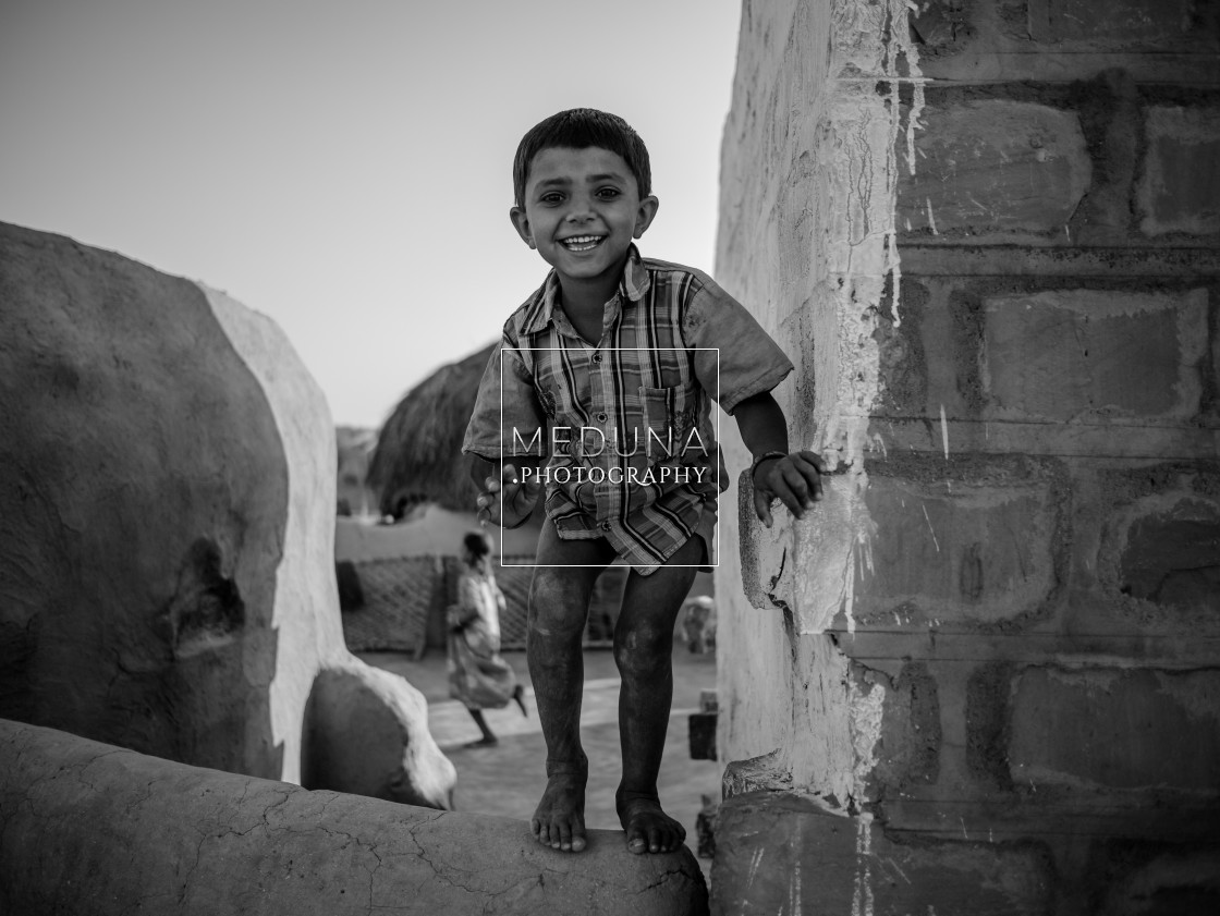 "Village boy greeting" stock image