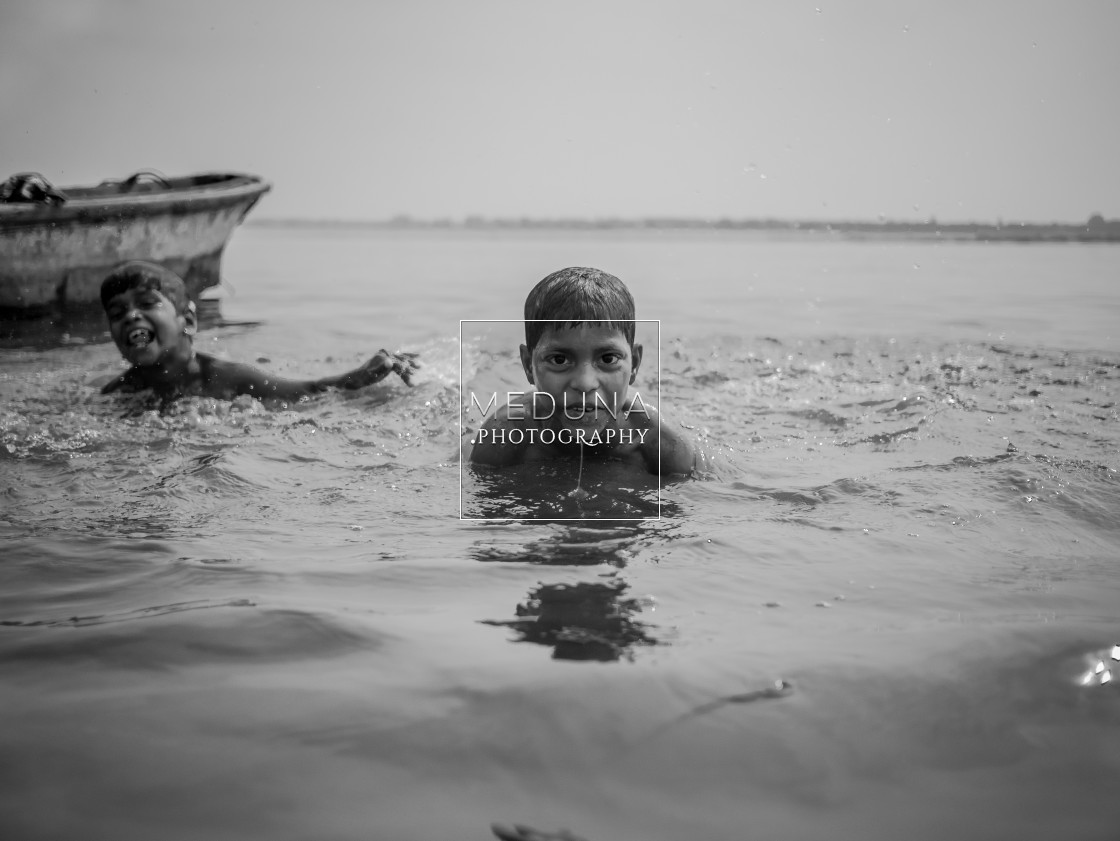 "Bathing in the Ganges" stock image