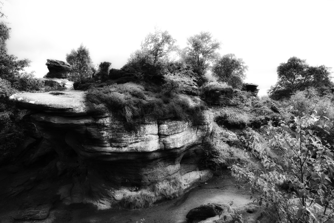 "Rock Shaped Landscape in black and white." stock image