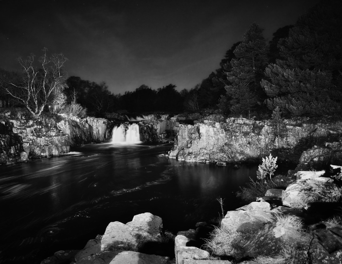 "Waterfall and River in black and white." stock image