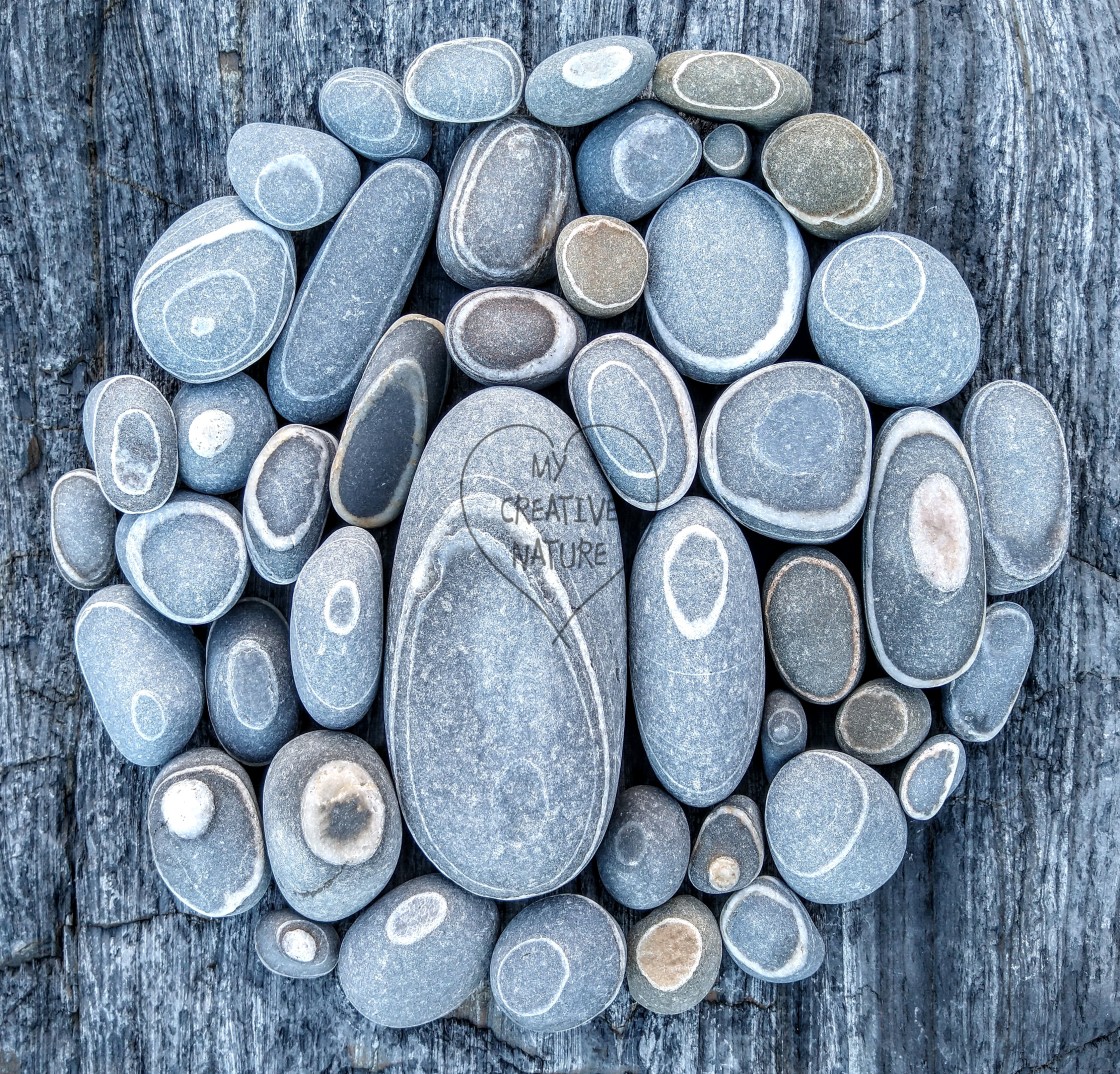 "Beach pebbles with natural circles" by Lucia Pec - £10.00 "Beach pebbles with natural circles" stock image