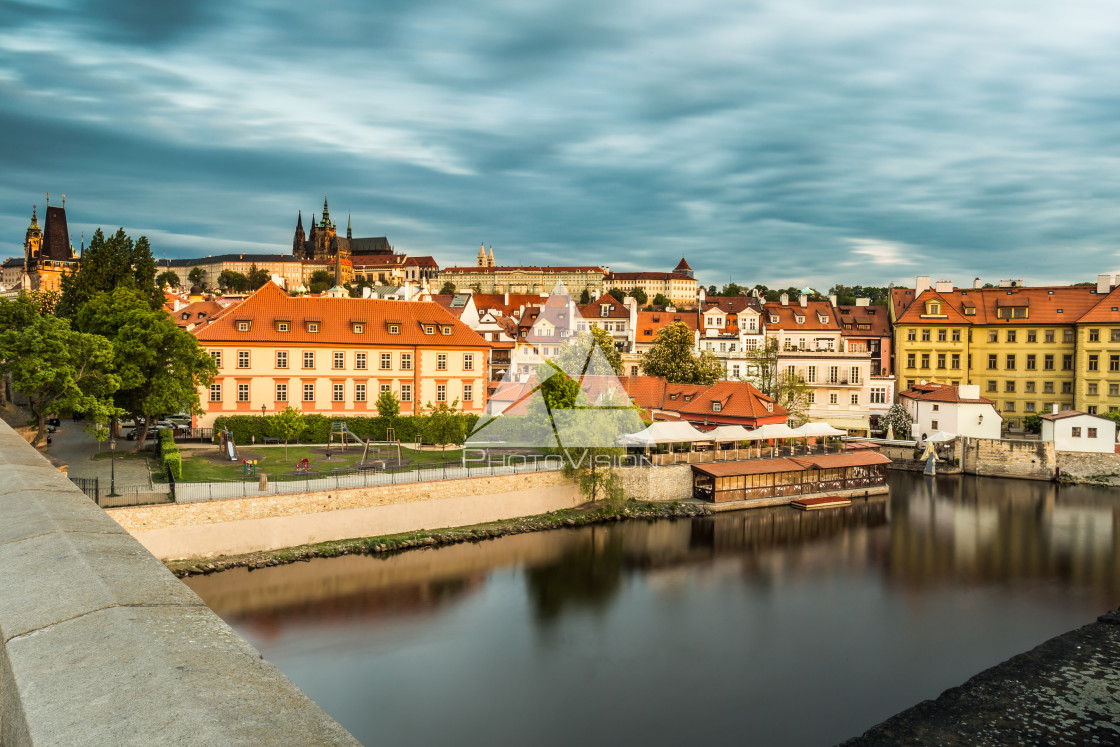 "The first morning sun on the roofs of old Prague" stock image