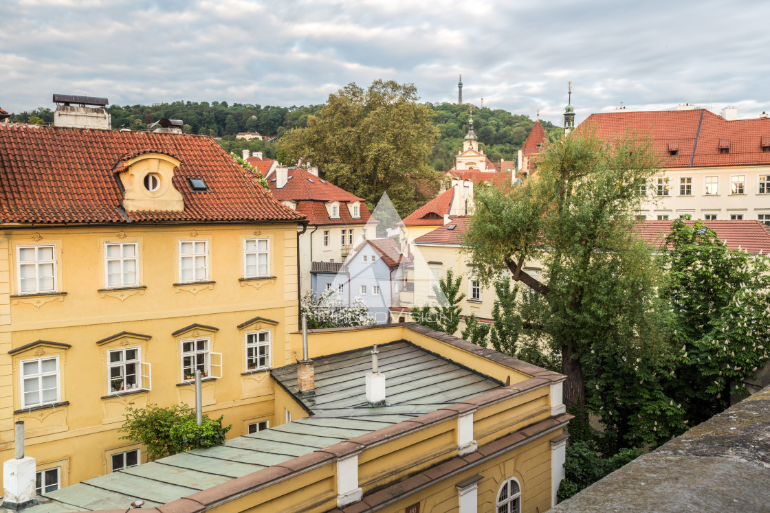 "View of Old Prague at dawn from Charles Bridge" stock image