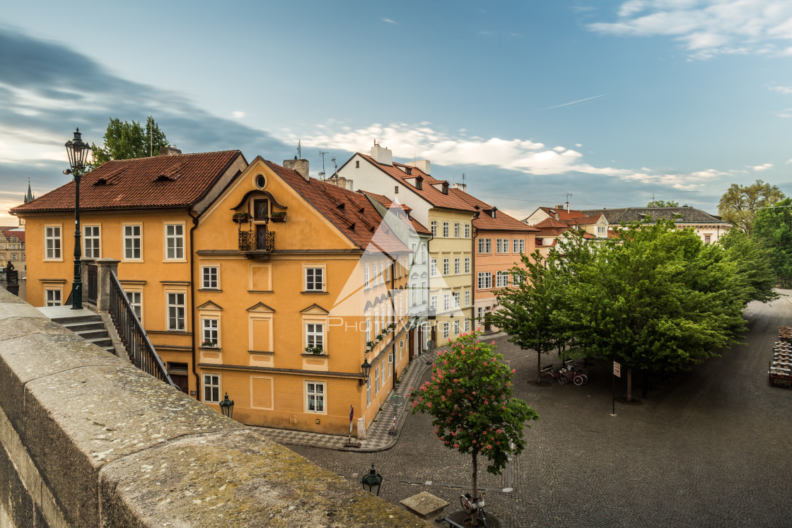 "View of Old Prague at dawn from Charles Bridge" stock image