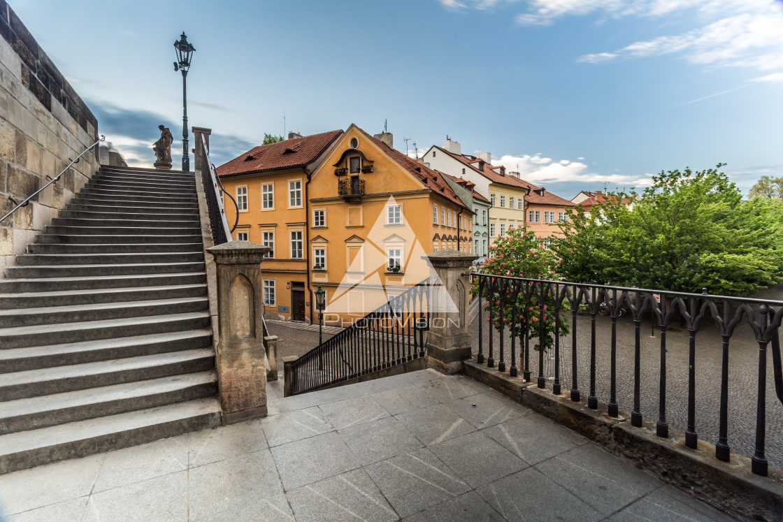 "Stairs from Charles Bridge to Kampa" stock image