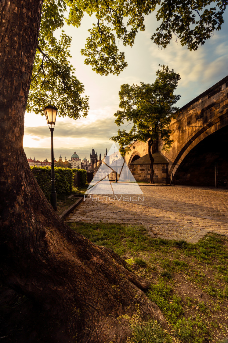 "Charles Bridge sunlit in the morning" stock image