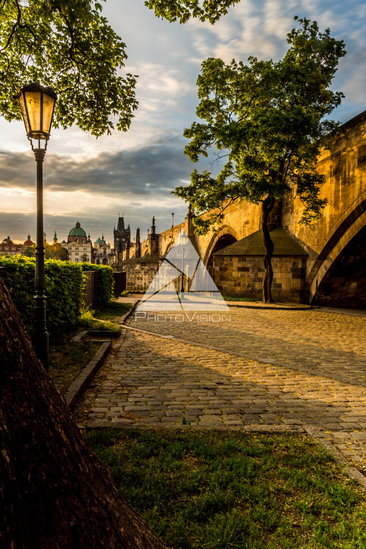 "Charles Bridge sunlit in the morning" stock image