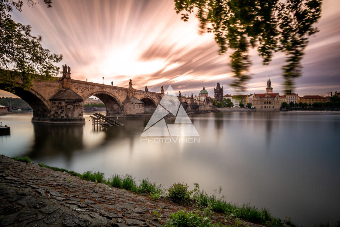 "The first sun over Charles Bridge" stock image