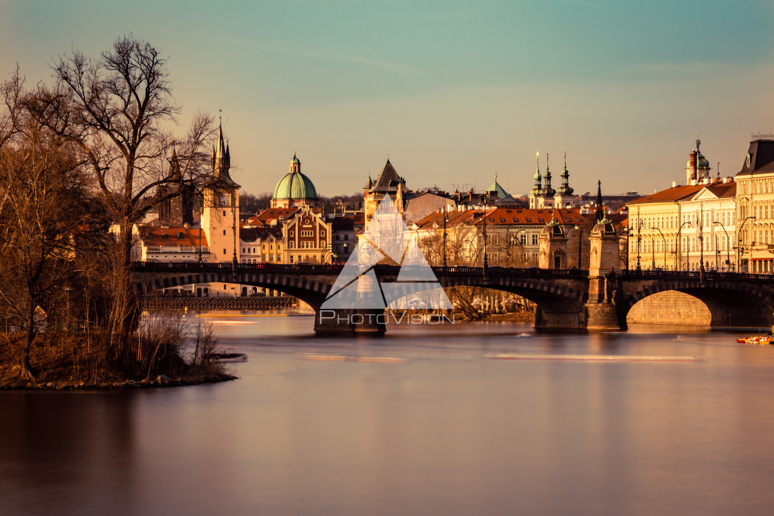 "Panorama of Prague at sunset" stock image