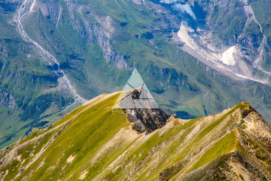 "Alpine meadows and peaks" stock image