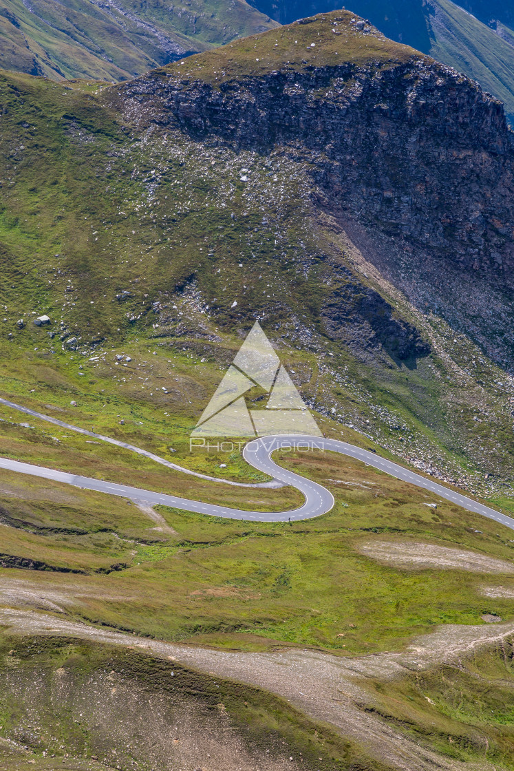 "Alpine valley, high mountain roads" stock image