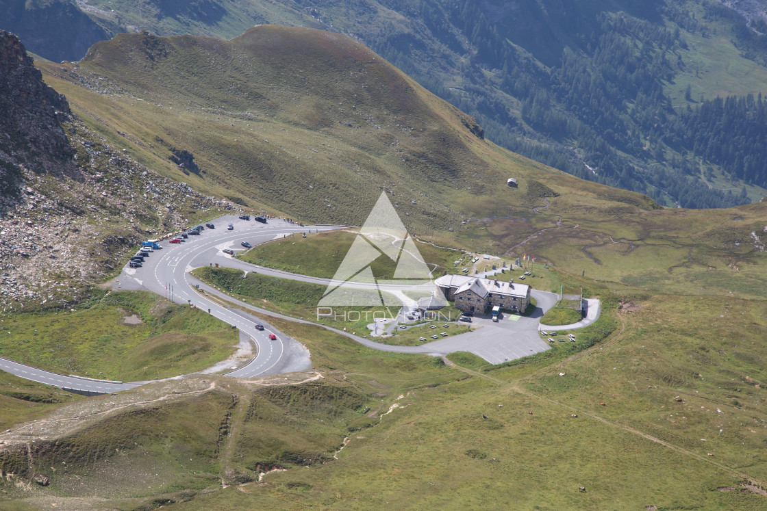 "Alpine valley, high mountain roads" stock image