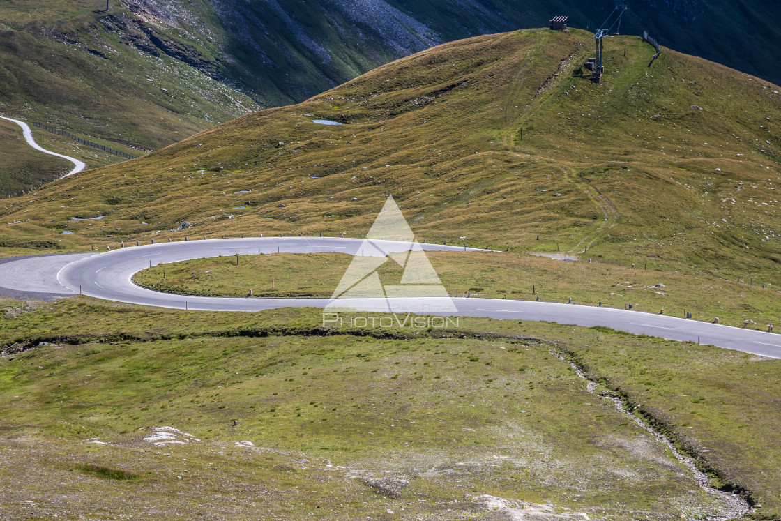 "Alpine valley, high mountain roads" stock image