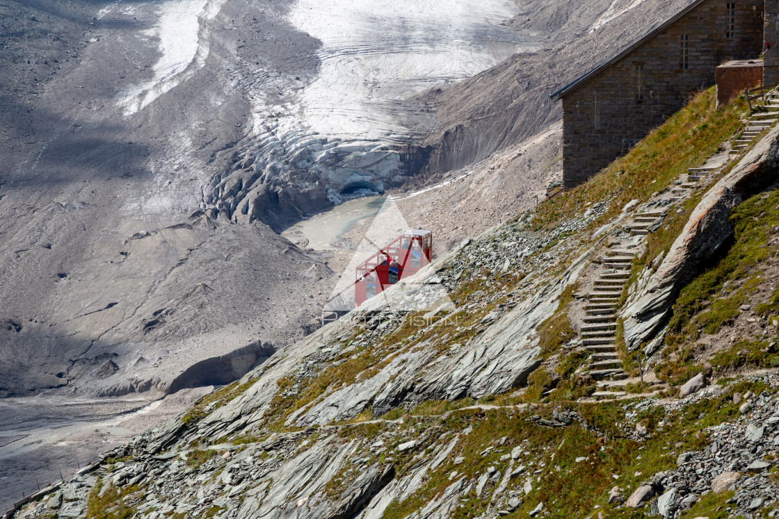 "Historical transport of tourists to the glacier under the Grossg" stock image