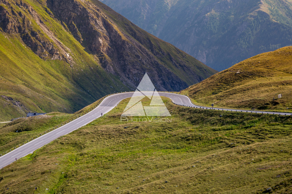 "Alpine valley, high mountain roads" stock image