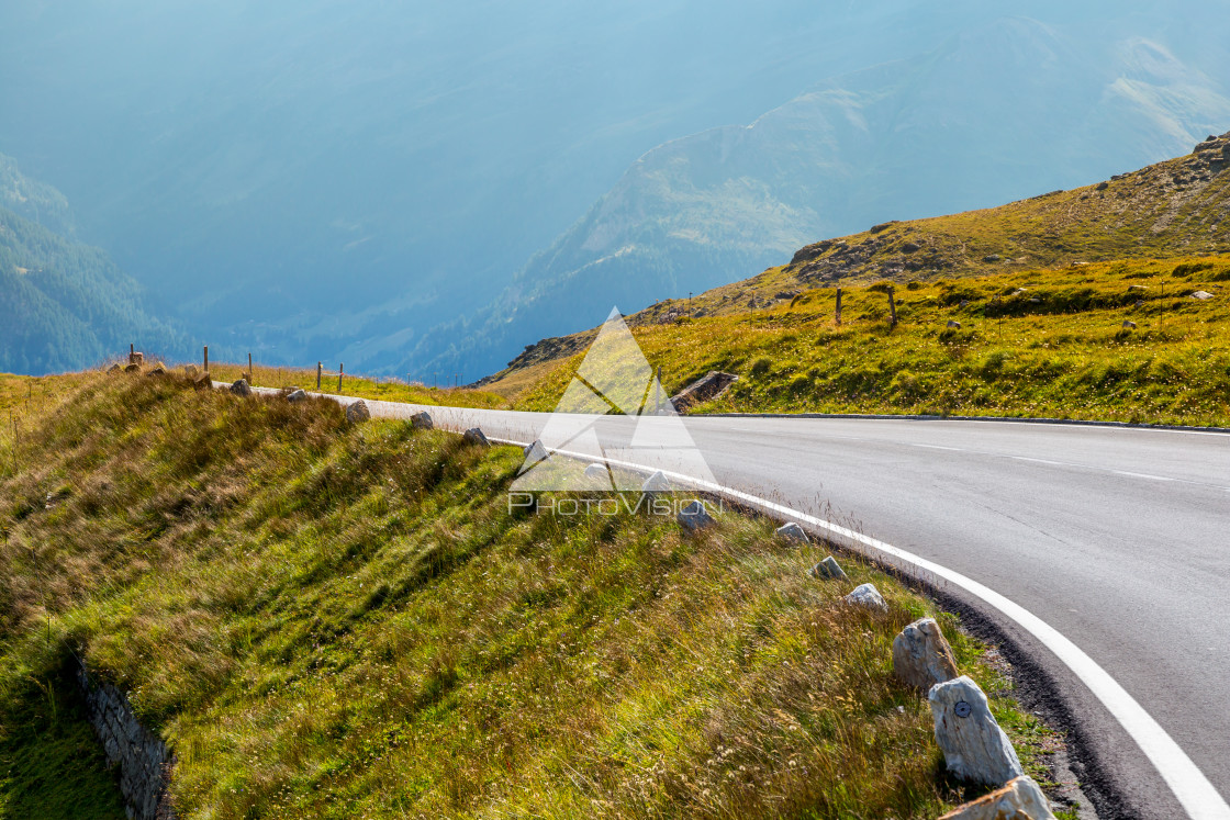 "Alpine valley, high mountain roads" stock image