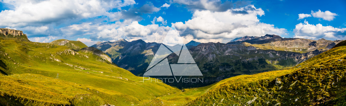 "Panorama Alpine valley on a beautiful summer day" stock image