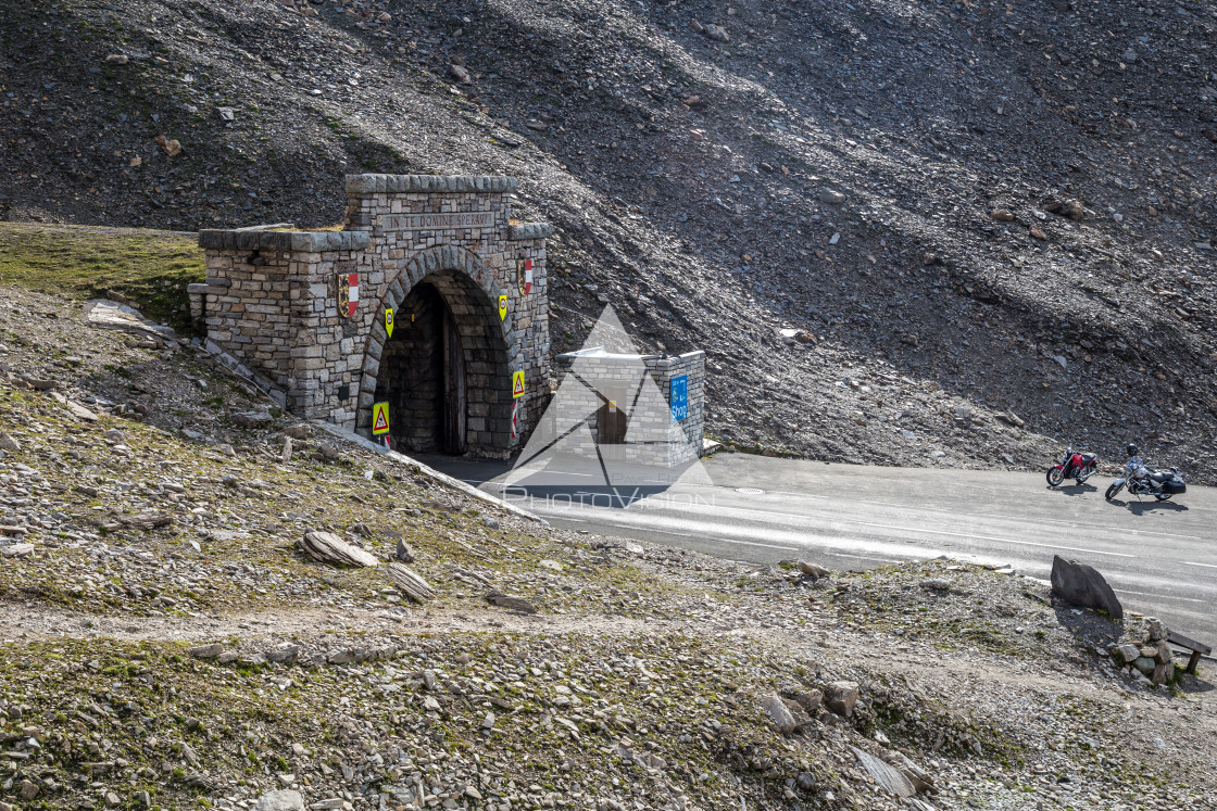 "Alpine valley, high mountain roads" stock image