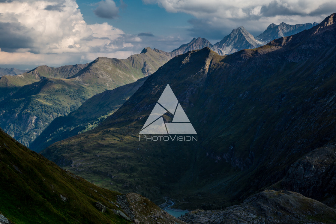 "Panorama Alpine valley on a beautiful summer day" stock image