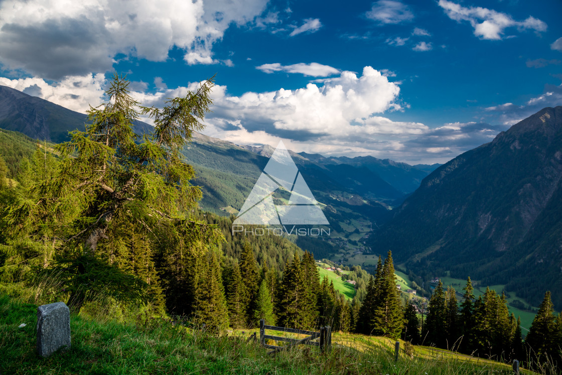 "Panorama Alpine valley on a beautiful summer day" stock image