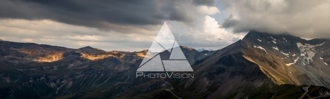 "Panorama of the Alps in sunset" stock image