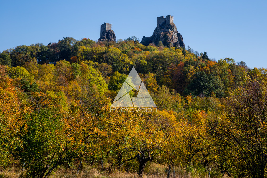 "Ruins of medieval Trosky Castle in Bohemia" stock image